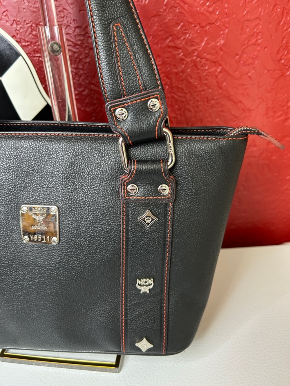 MCM Black Shoulder Bag with Red Stitching - Picture 2 of 14